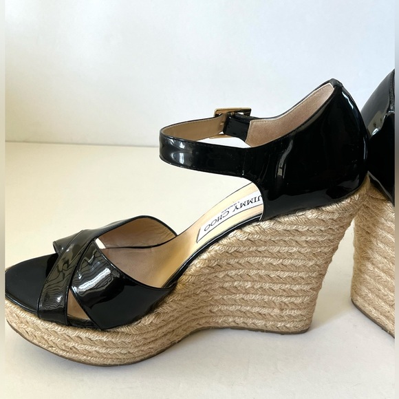 Jimmy Choo Pallis Wedge Sandals patent black EU 39.5 - Picture 6 of 8